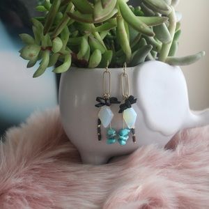 Opal Dangle Earrings with Genuine Turquoise Beads